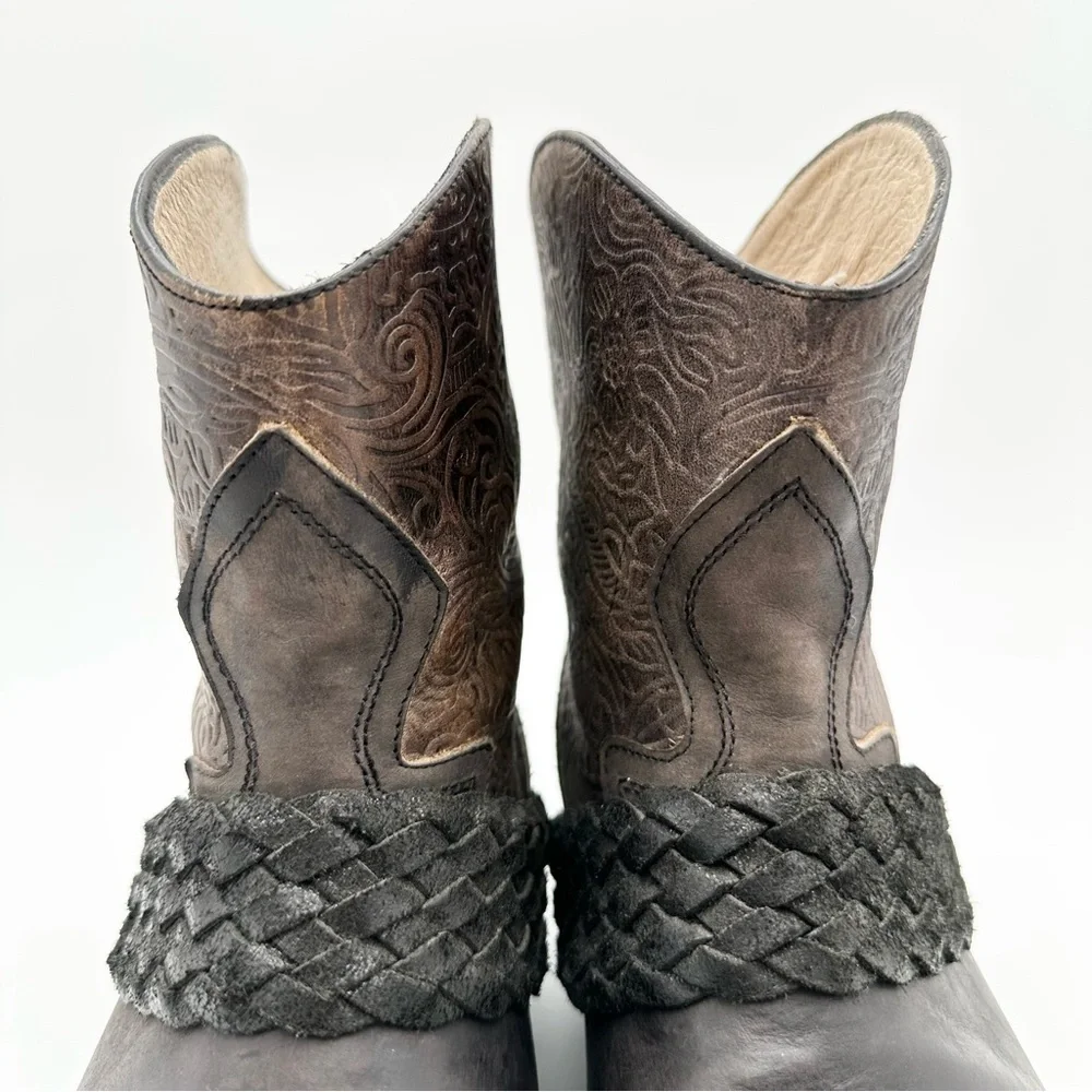 Freebird by Steven Mzcal Slate Brown Tooled Leather Western Ankle Boots